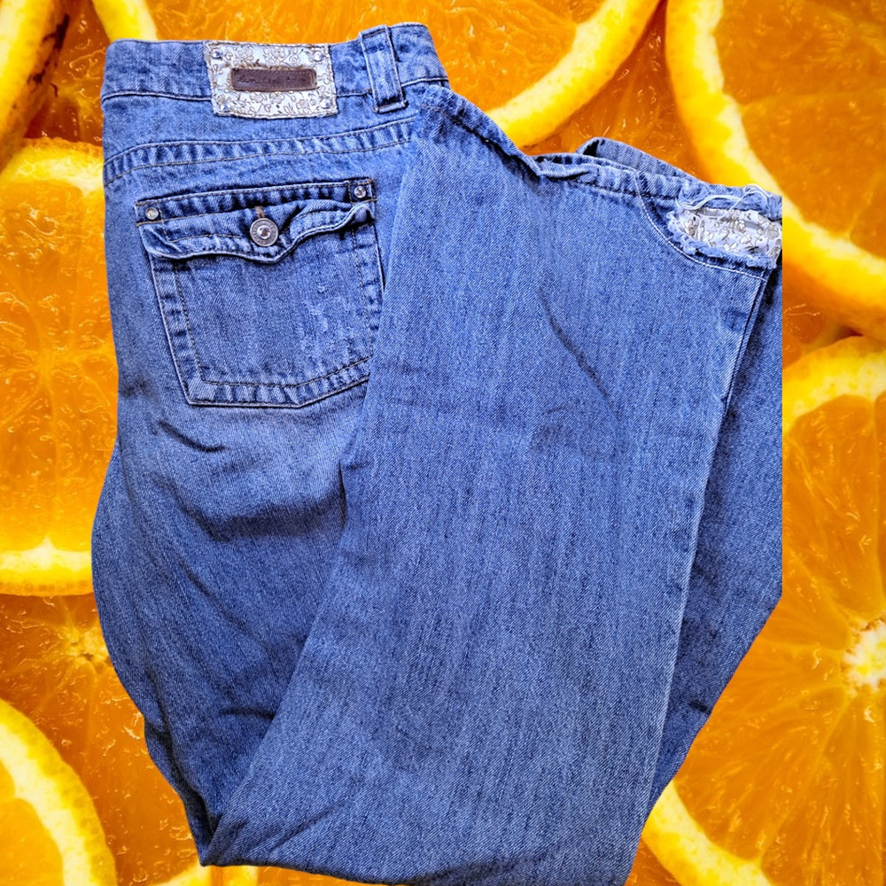 Limited Too Simply Low Distressed Patched Jeans Size 18 1/2